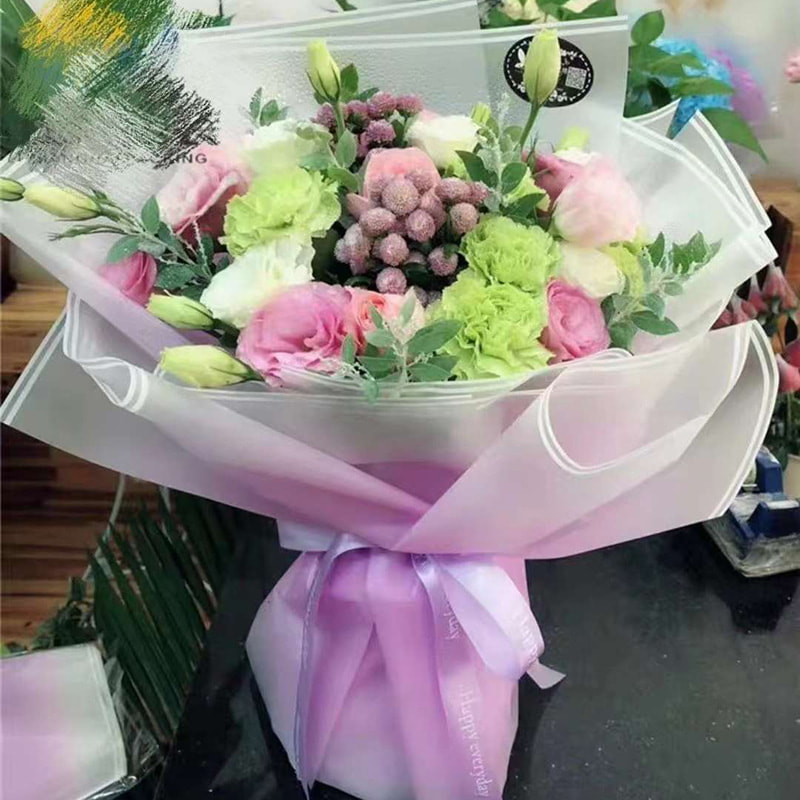 MYHC-54 Enkeltsidet dobbelt hvid linje kant gradient farve plast blomsteremballage film