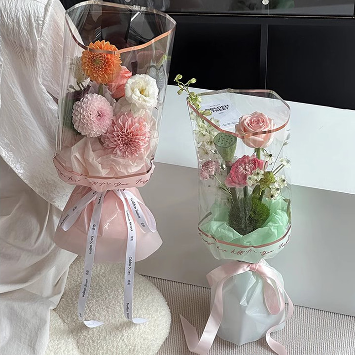 MYHC-70 Gold Line Plastic Flowers Opp emballagepapir