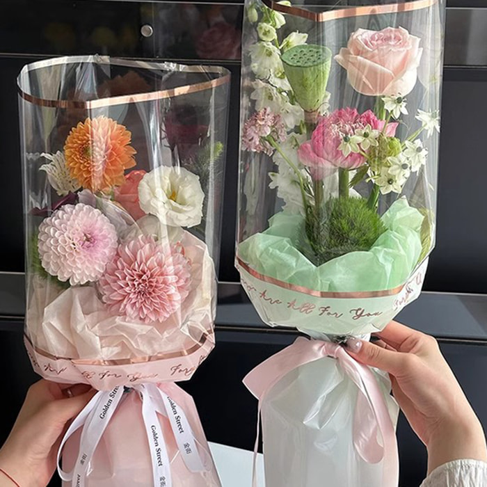 MYHC-70 Gold Line Plastic Flowers Opp emballagepapir