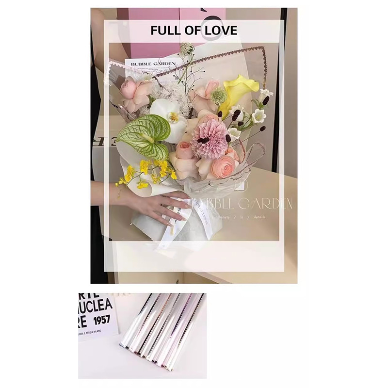 MYHC-73 Lace Glitter Film Opp Transparent Flower Emballage Film