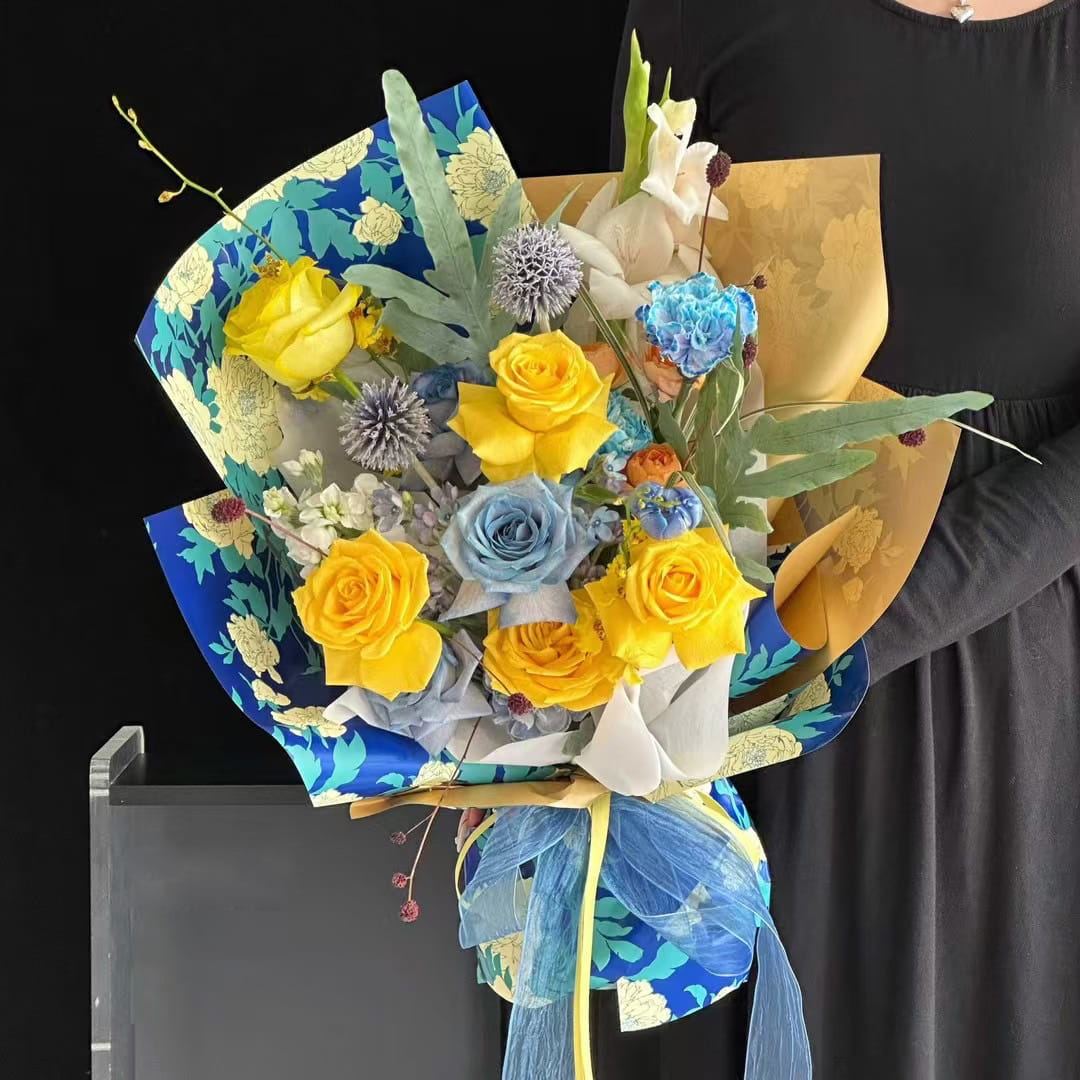 MYHC-78 guldkantet pæonmønster i kinesisk stil perleskimrende film blomsterindpakningspapir