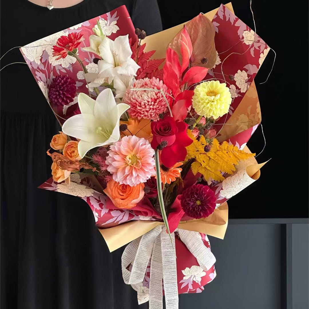 MYHC-78 guldkantet pæonmønster i kinesisk stil perleskimrende film blomsterindpakningspapir