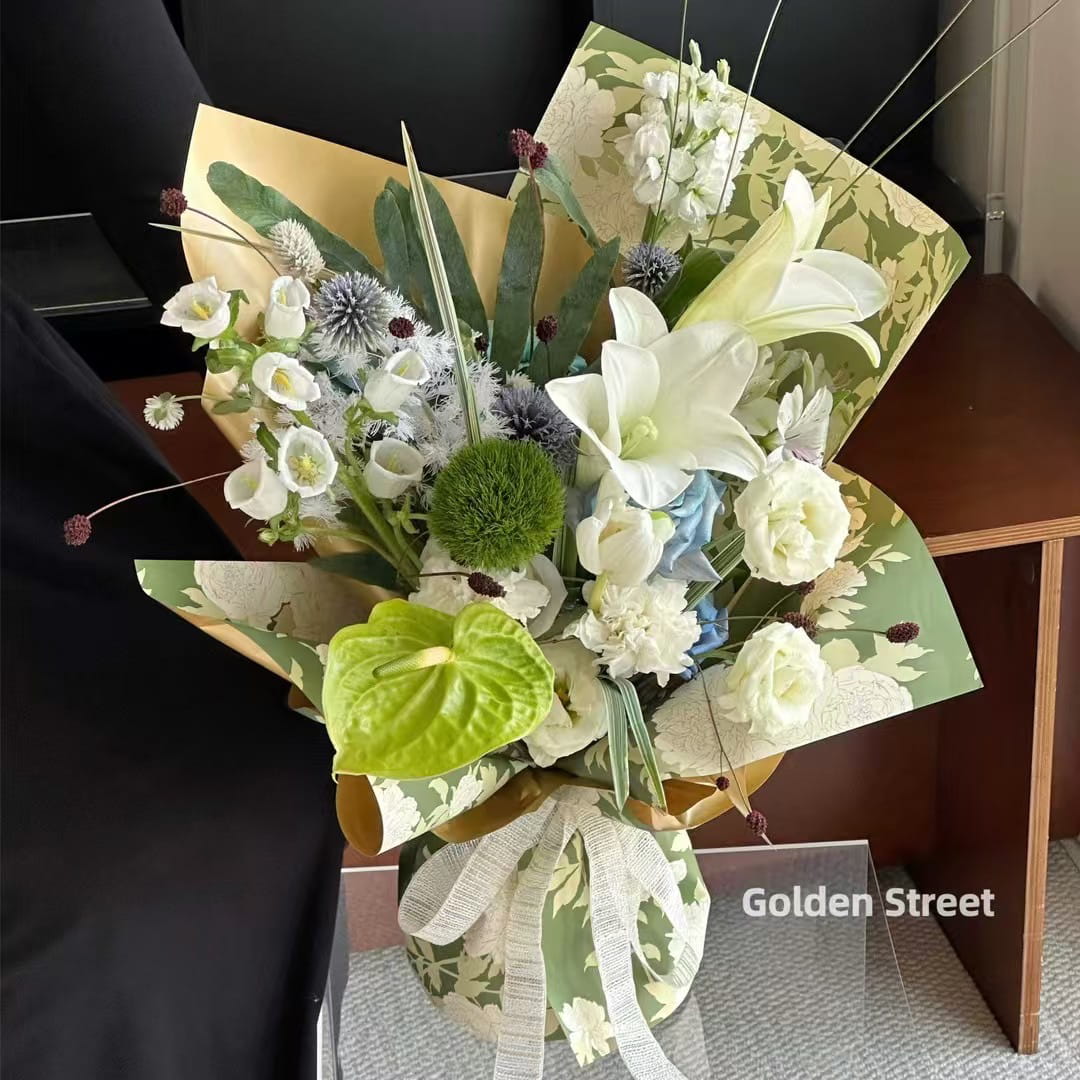 MYHC-78 guldkantet pæonmønster i kinesisk stil perleskimrende film blomsterindpakningspapir