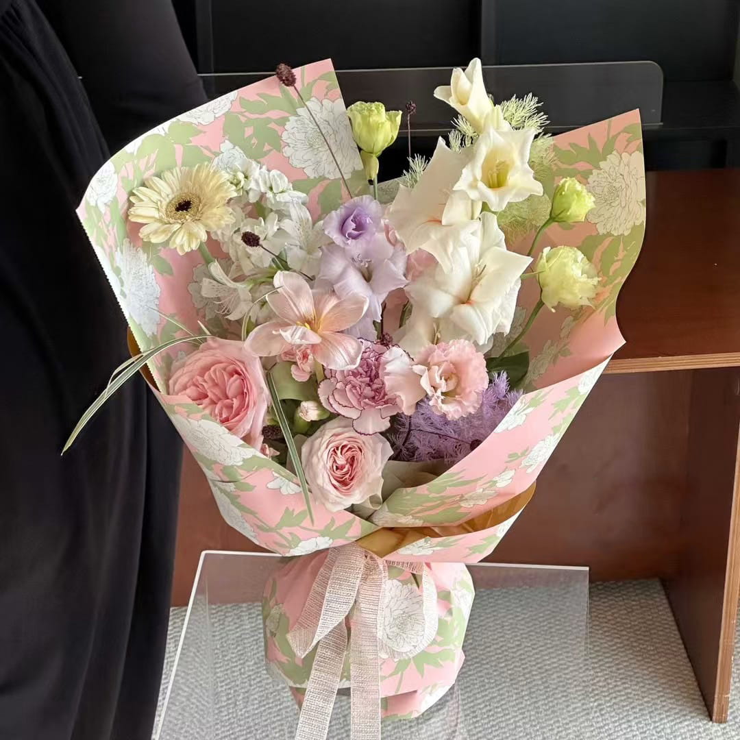 MYHC-78 guldkantet pæonmønster i kinesisk stil perleskimrende film blomsterindpakningspapir