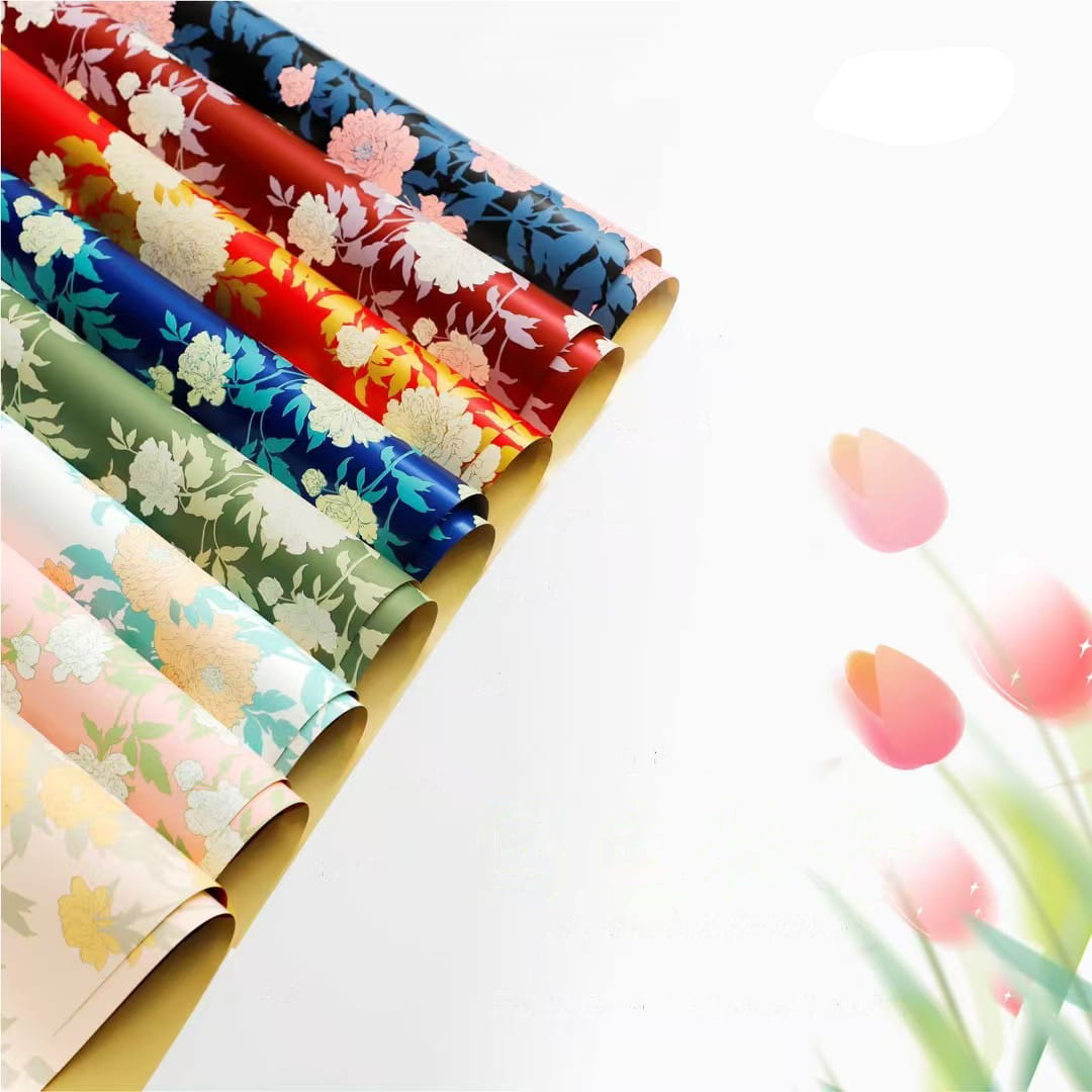 MYHC-78 guldkantet pæonmønster i kinesisk stil perleskimrende film blomsterindpakningspapir