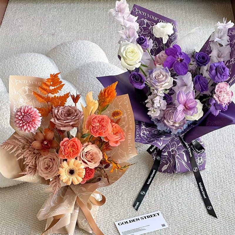 MYHC-78 guldkantet pæonmønster i kinesisk stil perleskimrende film blomsterindpakningspapir