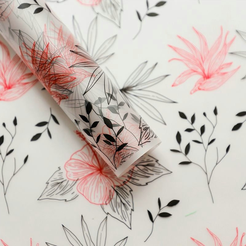 MYHC-80 Simple Plant Lines Transparent Film Blomster Indpakningspapir