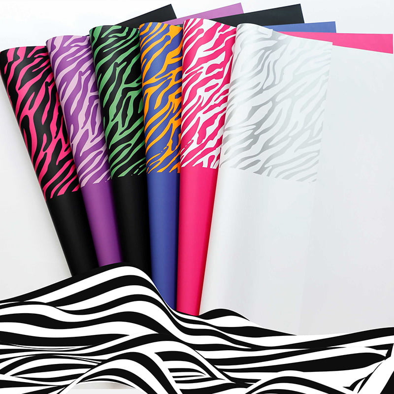 Zebra-print seks-farvet blomster indpakningspapir