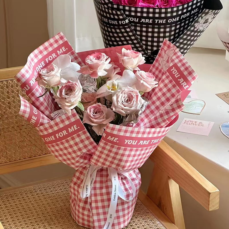 Plaid mønster fjer blomster indpakningspapir