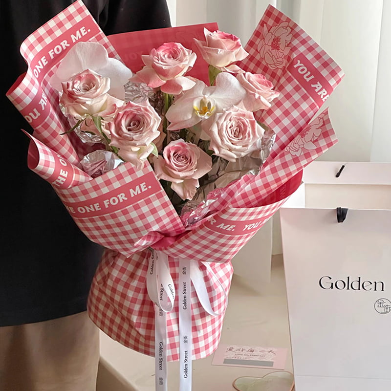 Plaid mønster fjer blomster indpakningspapir