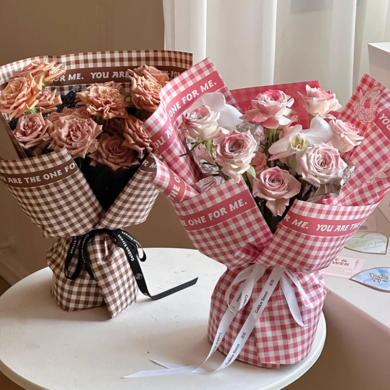 Plaid mønster fjer blomster indpakningspapir
