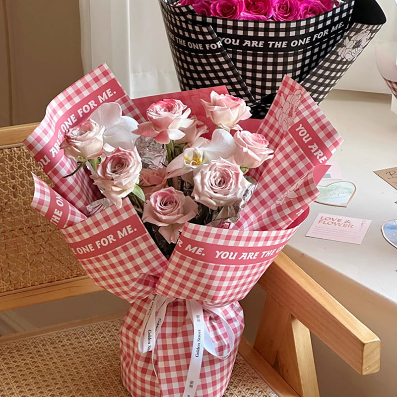Plaid mønster fjer blomster indpakningspapir