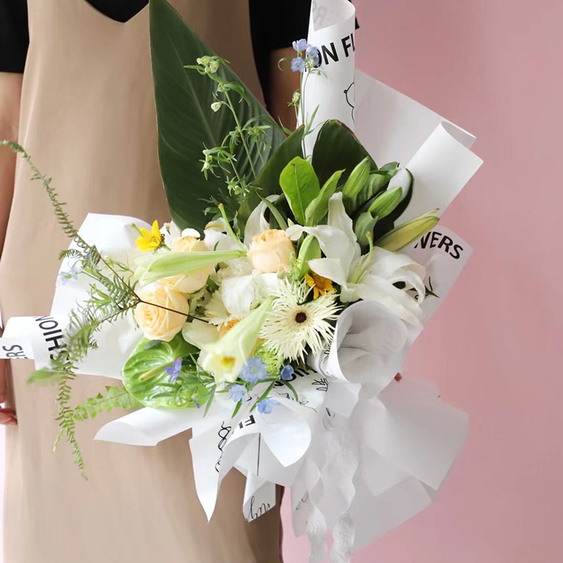 Flower Love-Bouquet indpakningspapir med rosenmønster